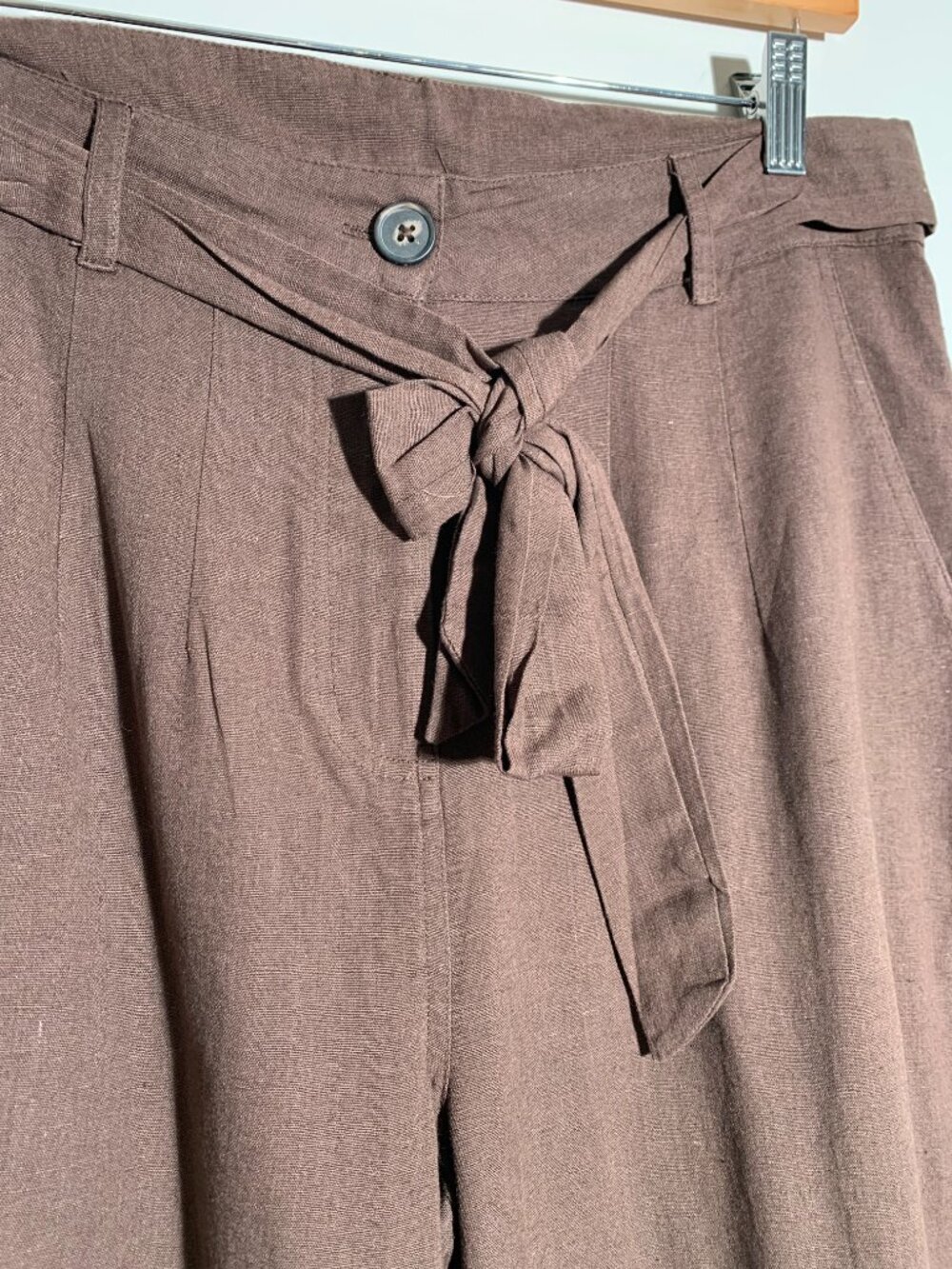 NWT NA-KD Brown Linen Blend Wide Leg Pants Tie Waist Trousers Minimalist L - Picture 4 of 9